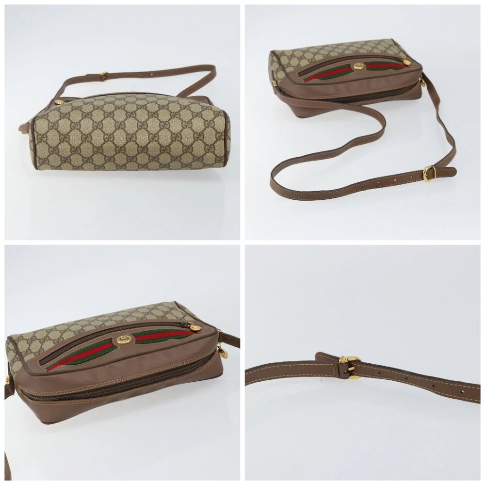 GUCCI GG Supreme Web Sherry Line Shoulder Bag PVC Beige Gold Red Auth bs29489 - Picture 14 of 16